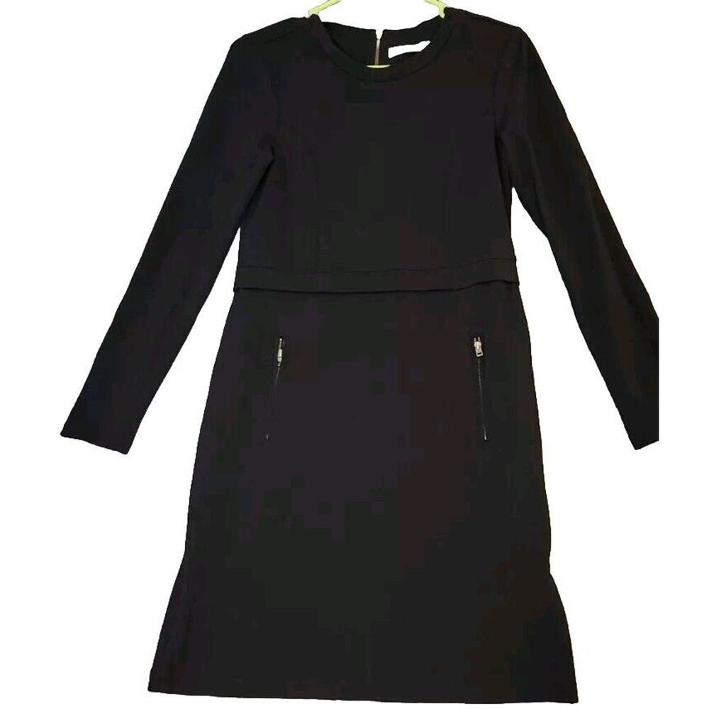 Athleta Wanderer Ponte Dress Long Sleeve Black Size XS Stretch Pockets Zip‎ Up